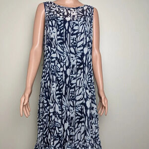 Jessica Howard Sleeveless Printed Dress Flowy 12 Blue Office Formal Ruffles